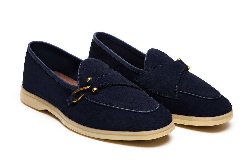 Belgian Hook Yacht Loafers in Navy Suede